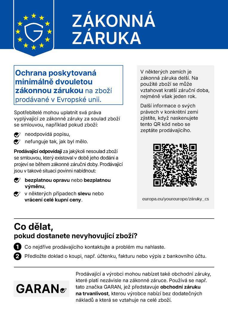 Harmonizované oznámení Evropské unie o zákonné záruce na zboží prodávané v Evropské unii